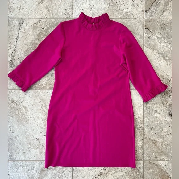 Jude Connally Ruffled Neck and Cuff Short Shift Dress in Fuschia Pink, size L - Picture 8 of 8